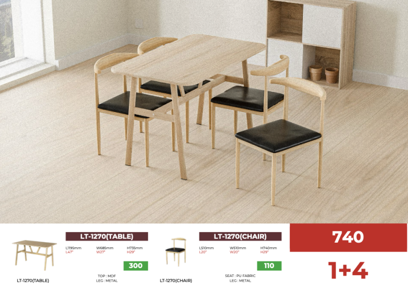 SIENNA 4 Seater Metal Dining Set-Oak