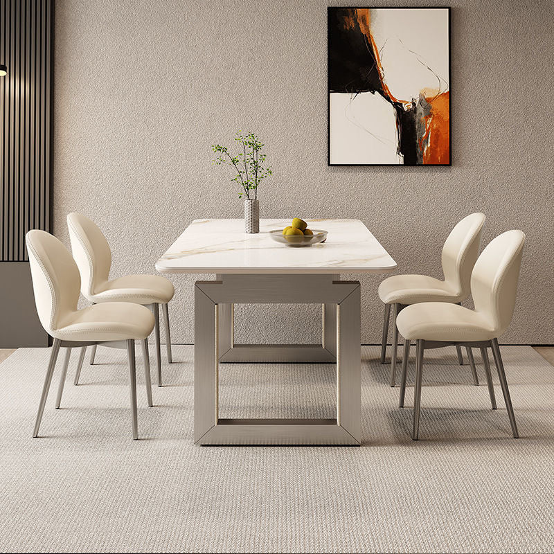 Italian minimalist and glossy rock dining table and chair stainless steel modern light luxury high-end Casco gold luxury stone dining table