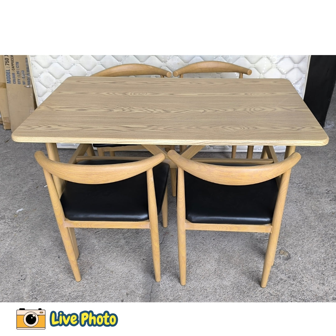 SIENNA 4 Seater Metal Dining Set-Oak