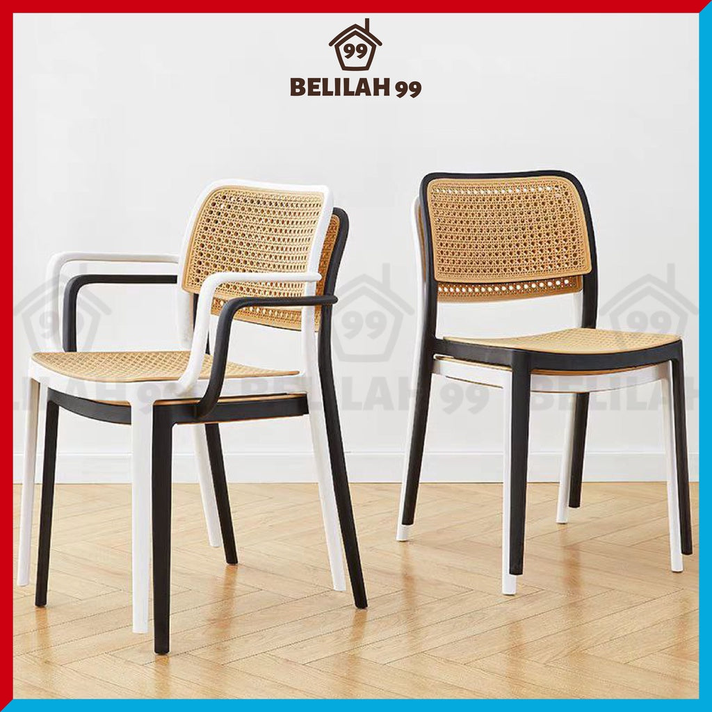 Belilah Kerusi Rotan Armrest Rattan Chair Arm Chair PP Stackable Minimalist Outdoor KerusiCafe Backrest Chair