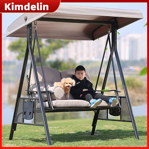 3-Seat Steel Patio Swing With Canopy Cushions Pillows