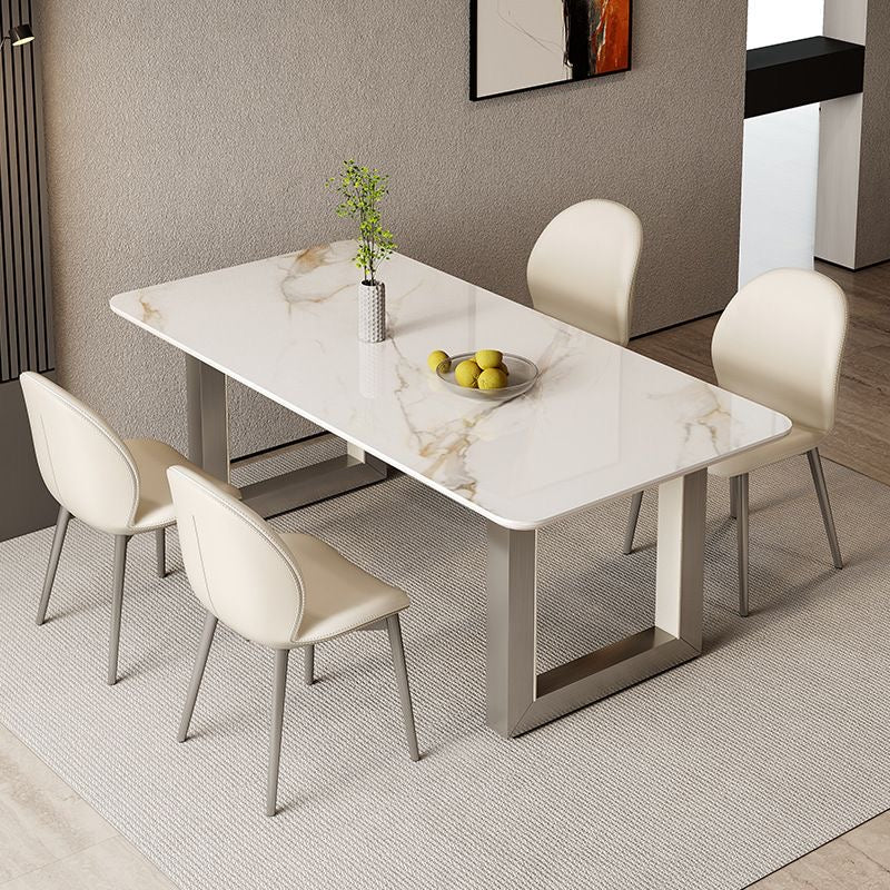Italian minimalist and glossy rock dining table and chair stainless steel modern light luxury high-end Casco gold luxury stone dining table