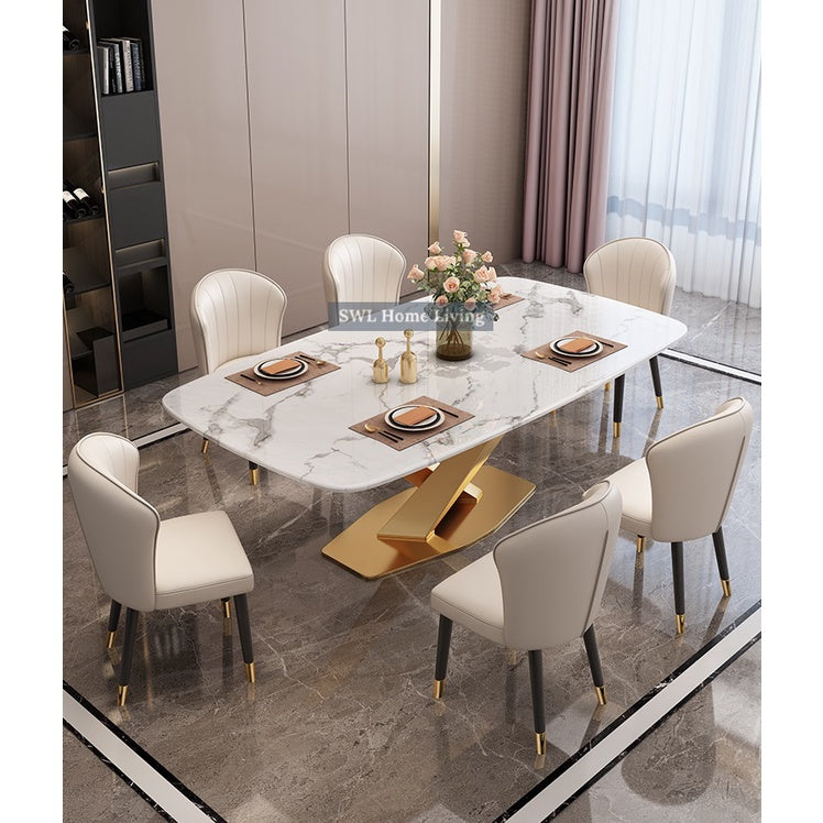 Modern Gold Stainless Steel Marble Dining Set