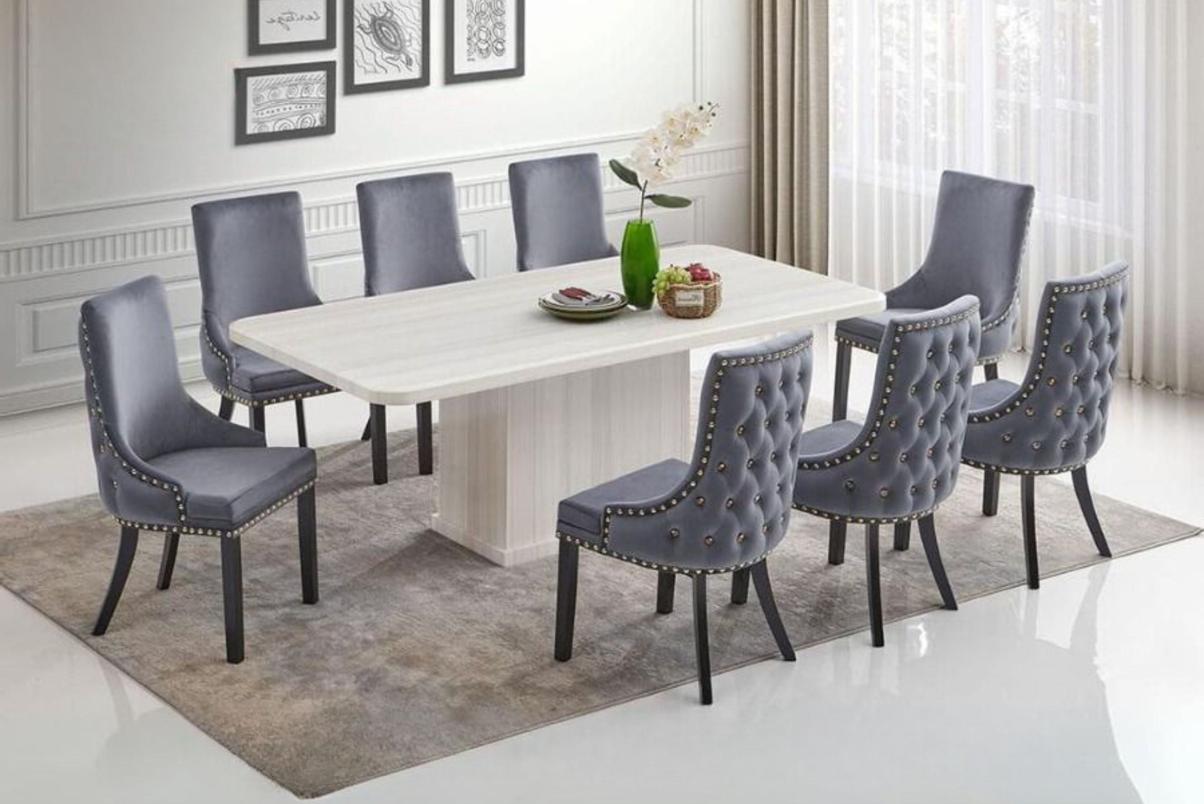 Brummell Chesterfield Marble Dining Set