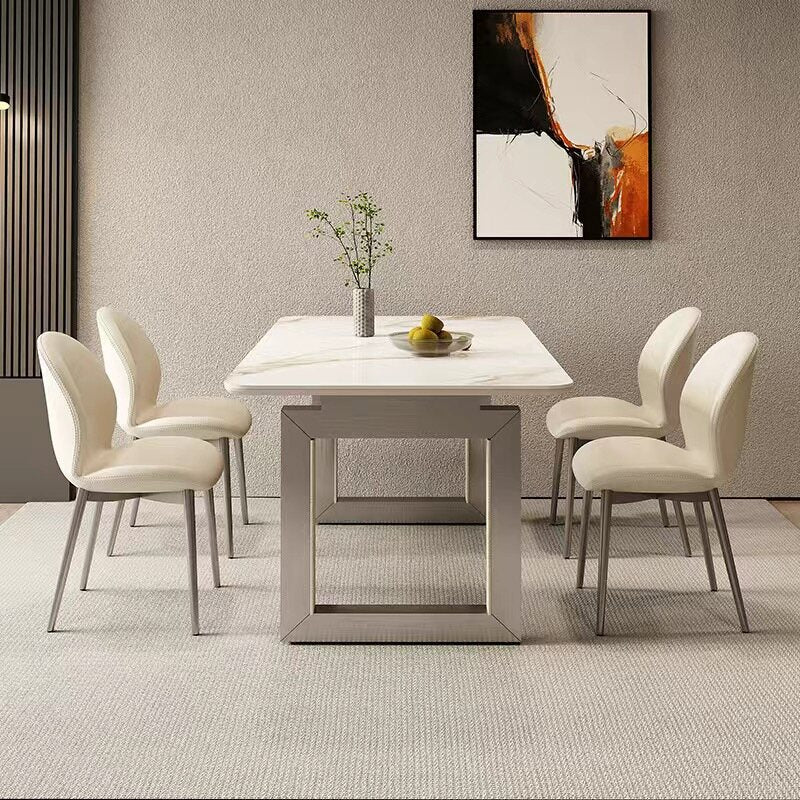 Italian minimalist and glossy rock dining table and chair stainless steel modern light luxury high-end Casco gold luxury stone dining table