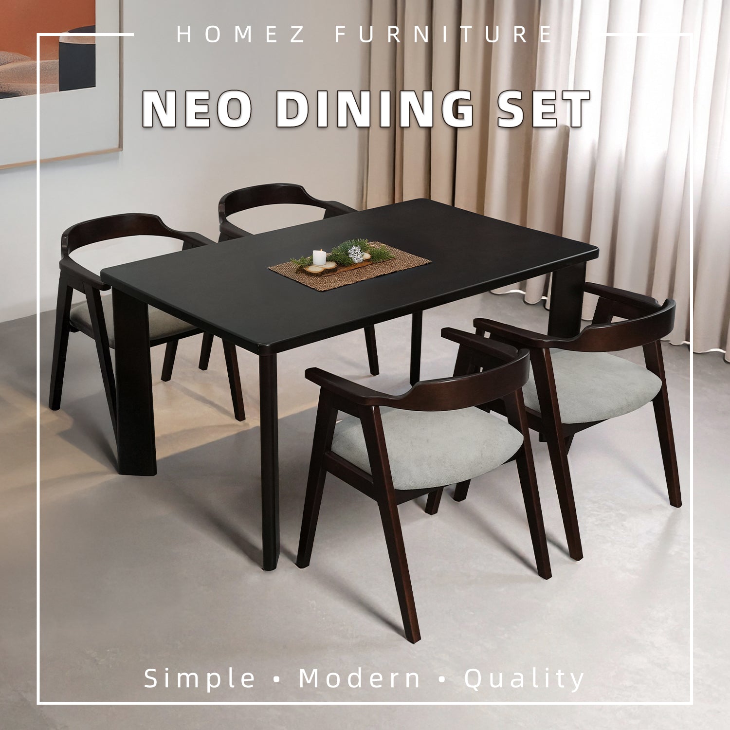 Solid Rubberwood 4-6 Seater Dining Set With Bench
