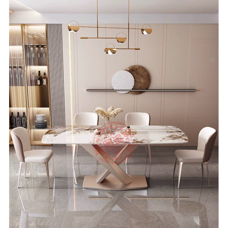 Modern Gold Stainless Steel Marble Dining Set