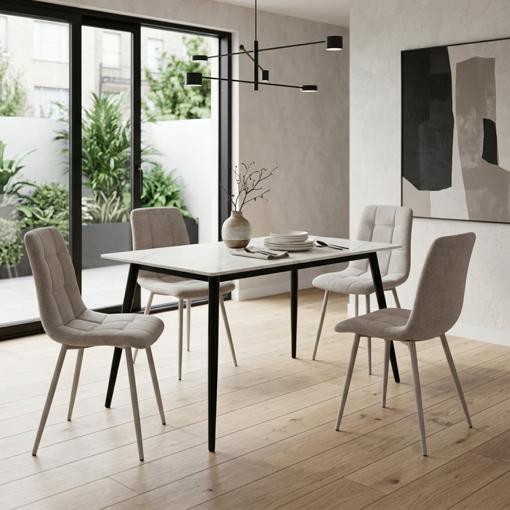 Beige 4 Seater Sintered Stone Dining Table Set