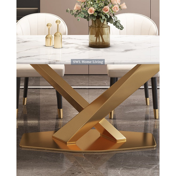 Modern Gold Stainless Steel Marble Dining Set