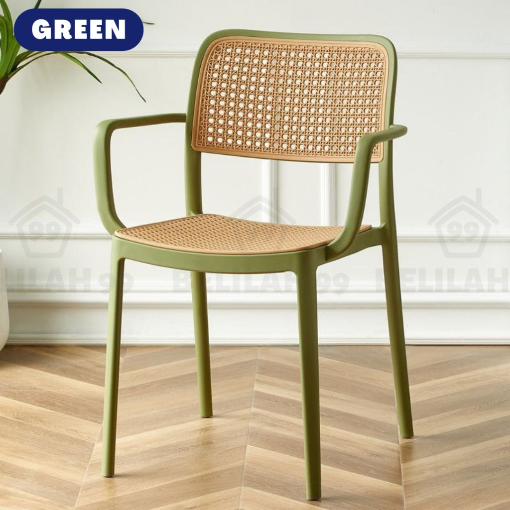 Belilah Kerusi Rotan Armrest Rattan Chair Arm Chair PP Stackable Minimalist Outdoor KerusiCafe Backrest Chair