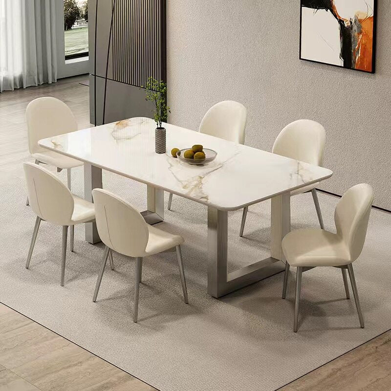 Italian minimalist and glossy rock dining table and chair stainless steel modern light luxury high-end Casco gold luxury stone dining table
