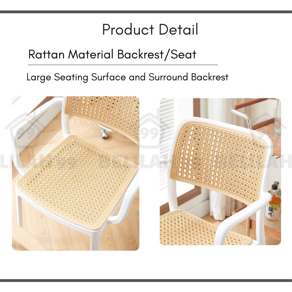 Belilah Kerusi Rotan Armrest Rattan Chair Arm Chair PP Stackable Minimalist Outdoor KerusiCafe Backrest Chair