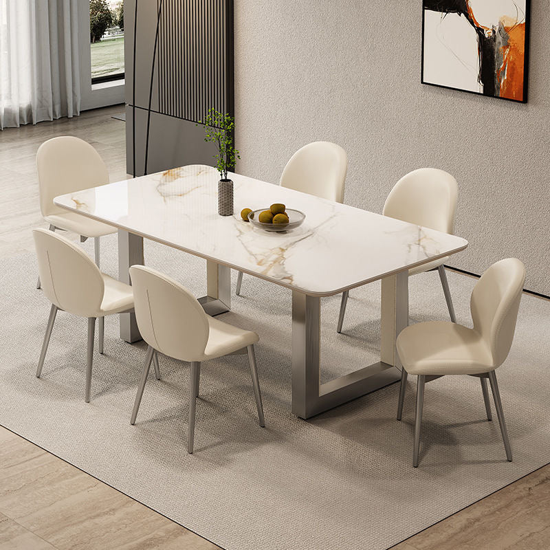 Italian minimalist and glossy rock dining table and chair stainless steel modern light luxury high-end Casco gold luxury stone dining table