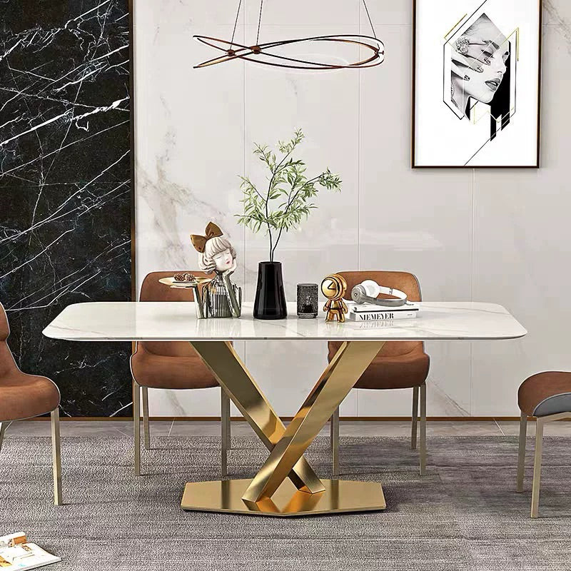 Modern Gold Stainless Steel Marble Dining Set