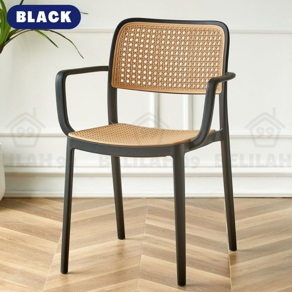 Belilah Kerusi Rotan Armrest Rattan Chair Arm Chair PP Stackable Minimalist Outdoor KerusiCafe Backrest Chair
