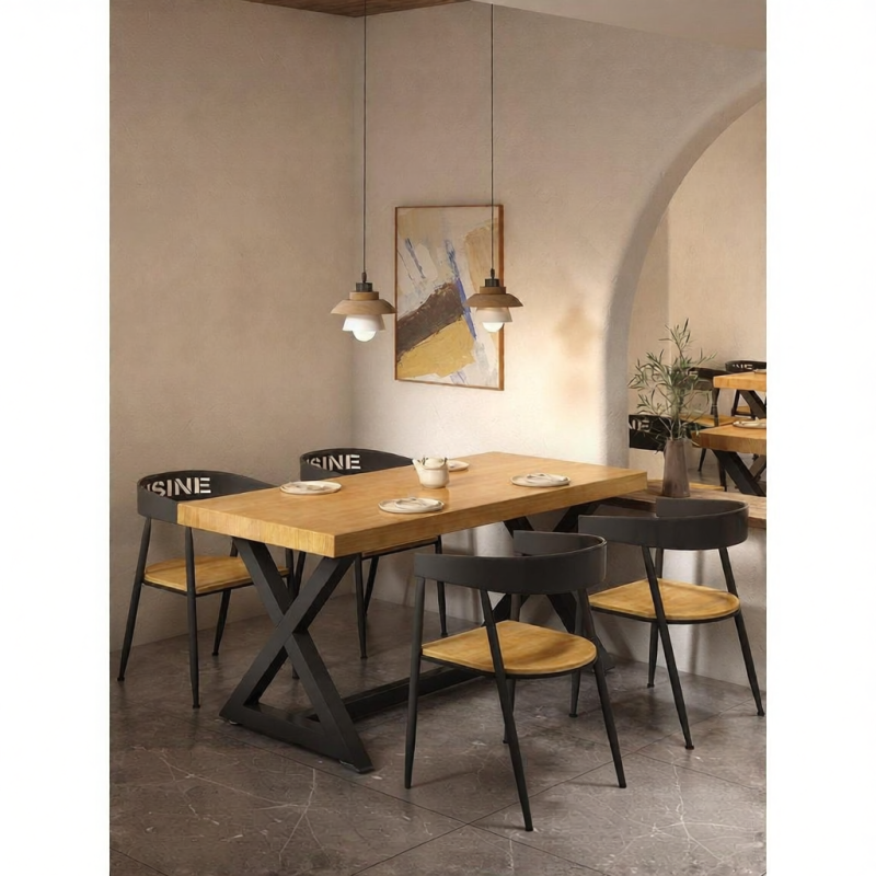 Industrial Style Wooden and Metal Dining Set