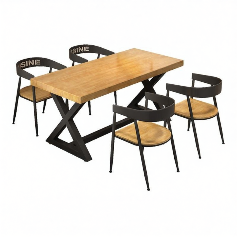 Industrial Style Wooden and Metal Dining Set