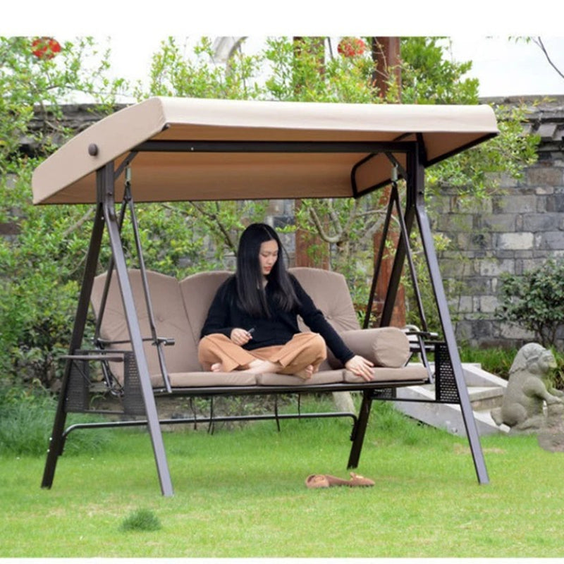 3-Seat Steel Patio Swing With Canopy Cushions Pillows