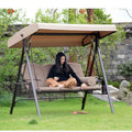 3-Seat Steel Patio Swing With Canopy Cushions Pillows