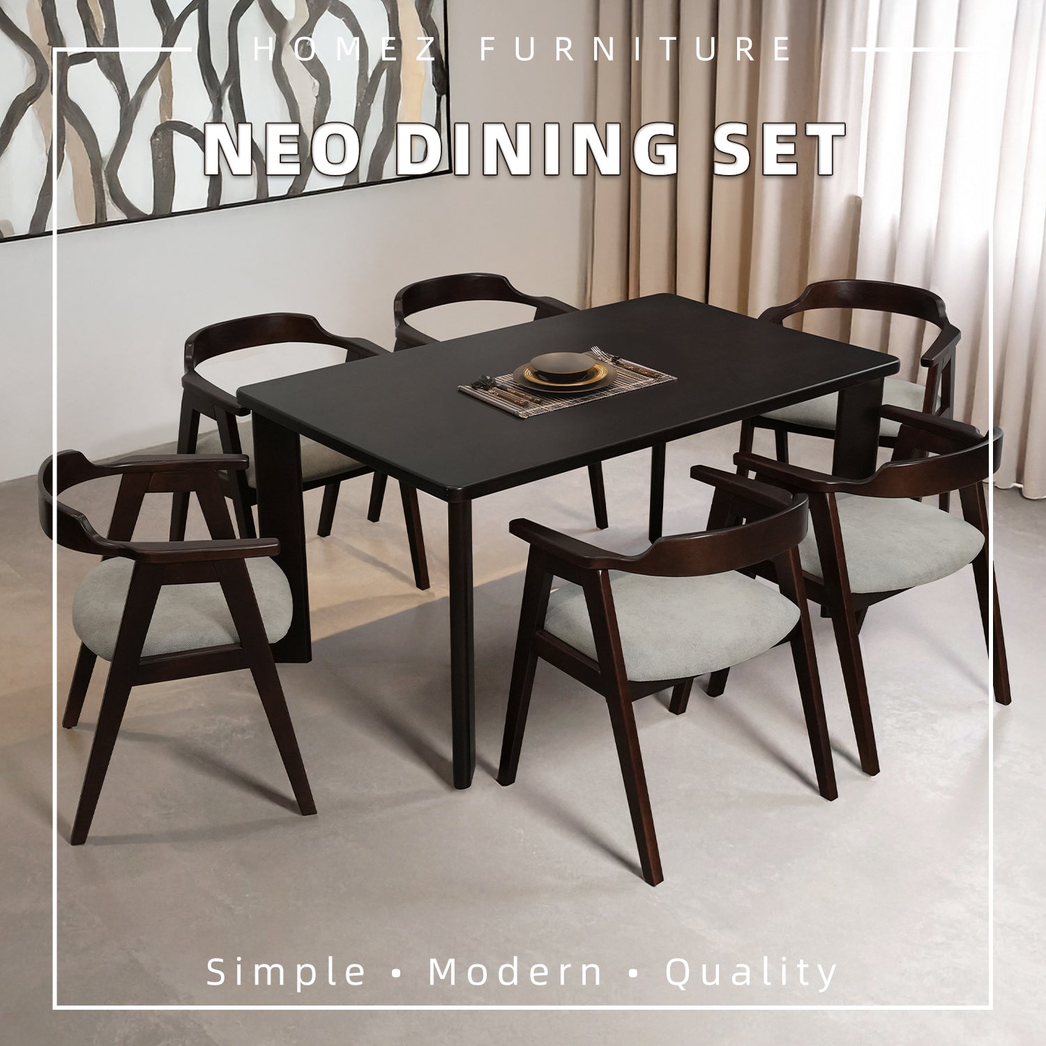 Solid Rubberwood 4-6 Seater Dining Set With Bench