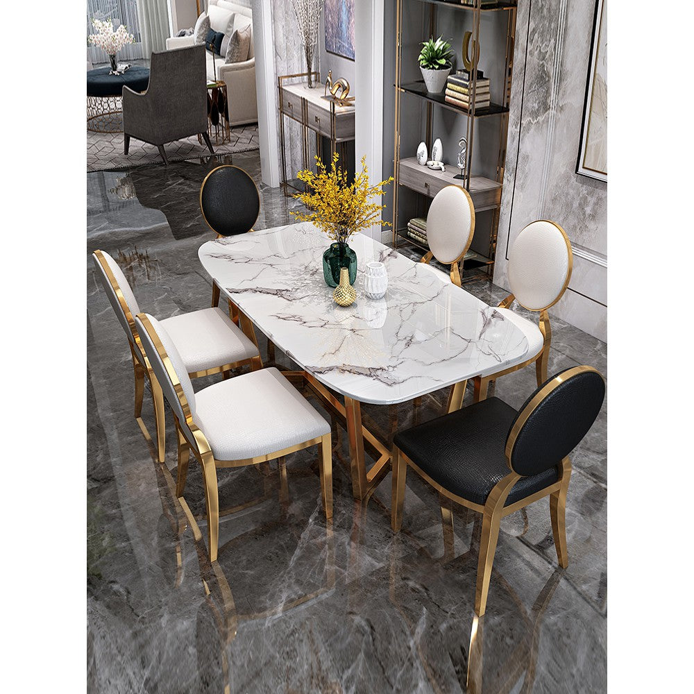 Luxury Gold Marble Dining Table and Chairs Set