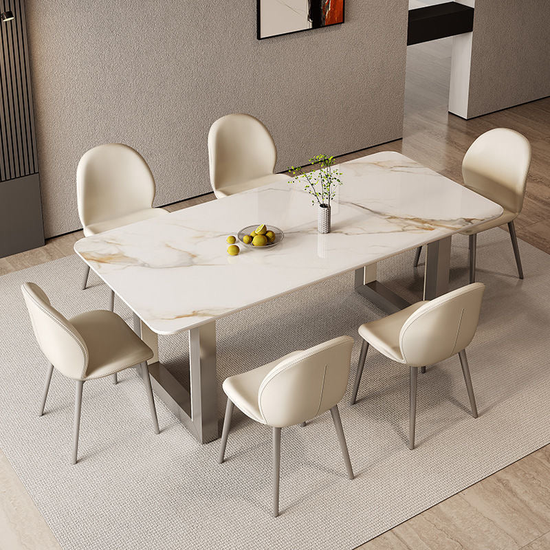 Italian minimalist and glossy rock dining table and chair stainless steel modern light luxury high-end Casco gold luxury stone dining table