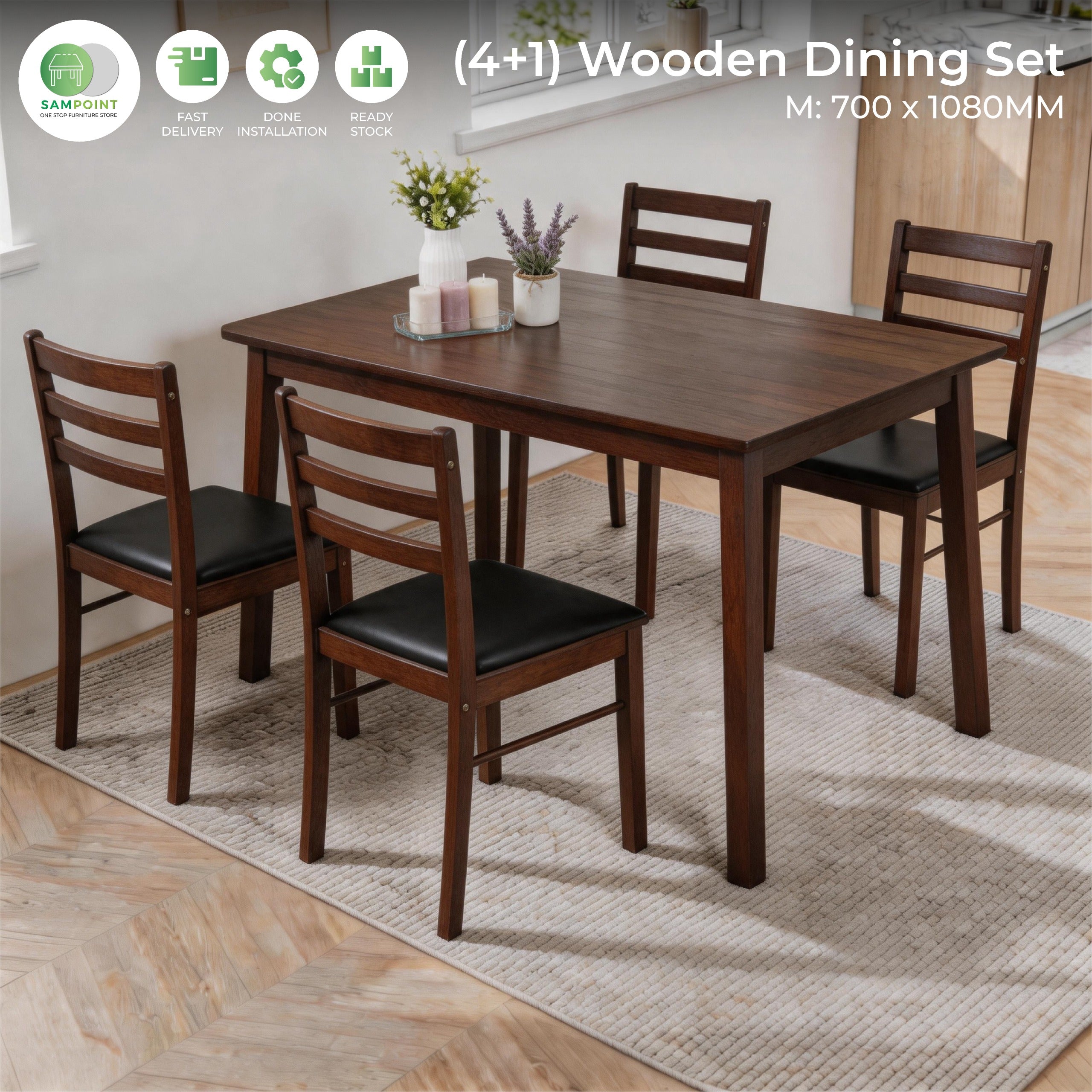 Modern Wooden 1+4 Seater Home Apartment Dining Set