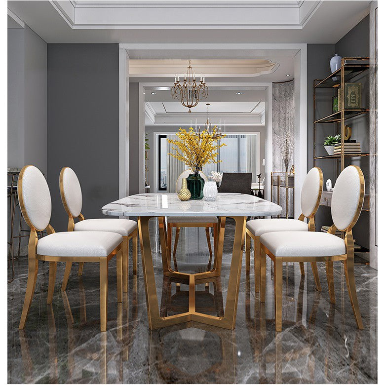 Luxury Gold Marble Dining Table and Chairs Set