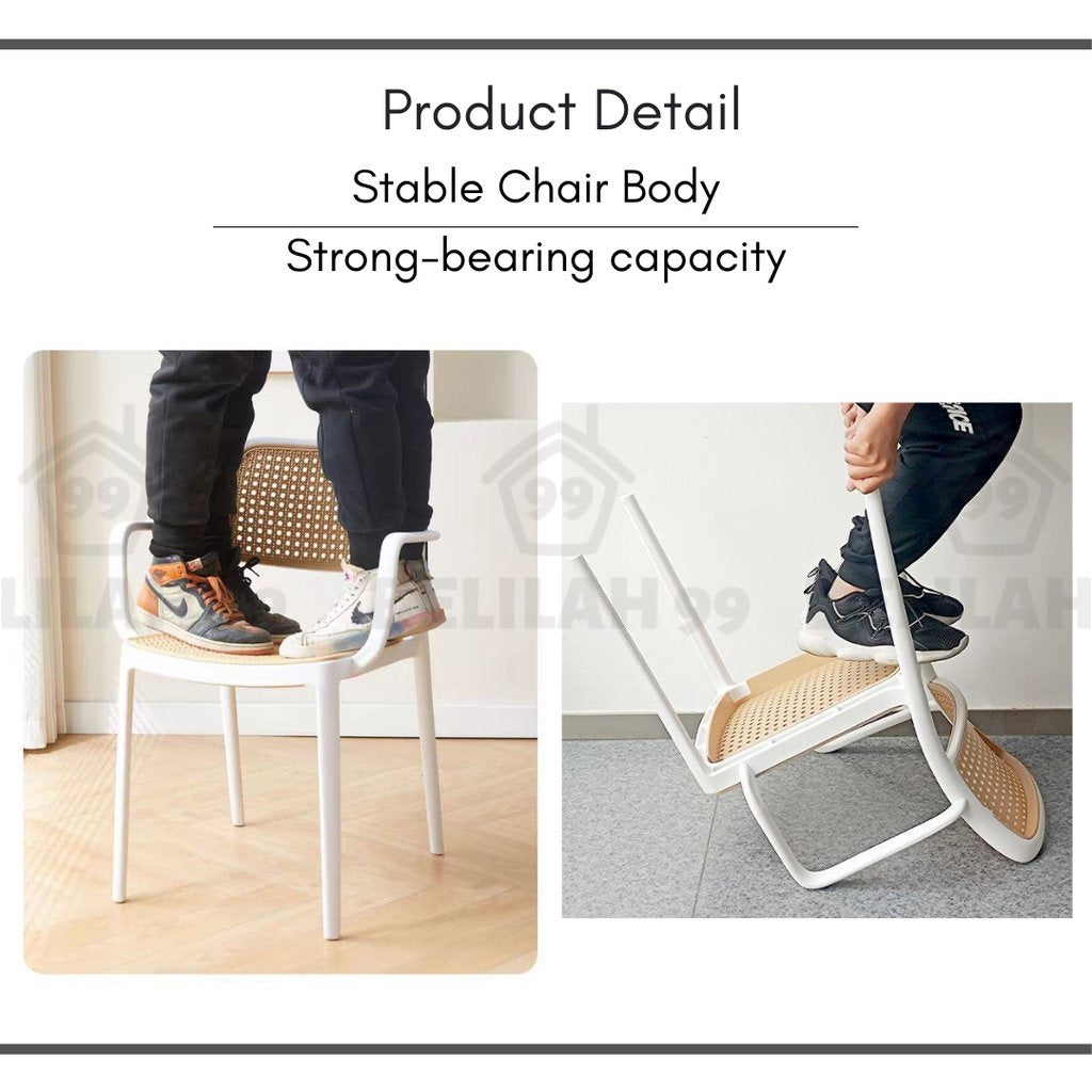 Belilah Kerusi Rotan Armrest Rattan Chair Arm Chair PP Stackable Minimalist Outdoor KerusiCafe Backrest Chair