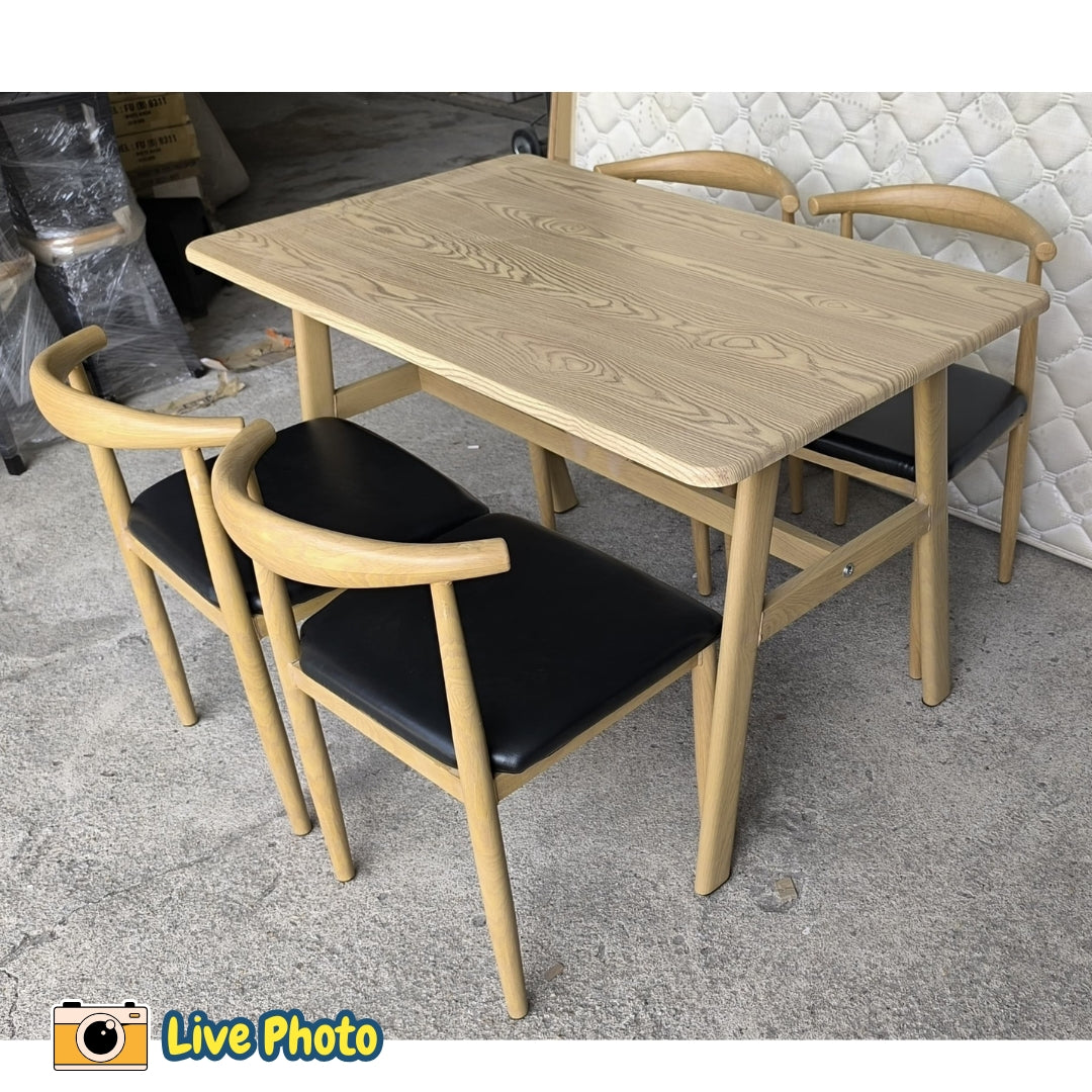 SIENNA 4 Seater Metal Dining Set-Oak
