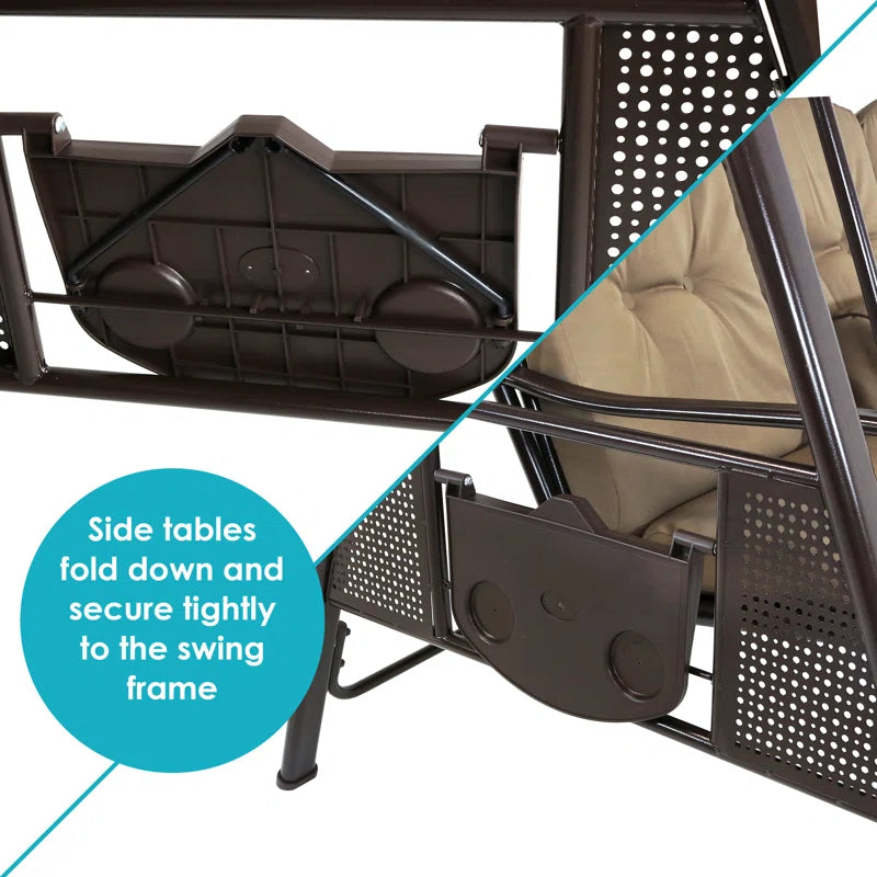 3-Seat Steel Patio Swing With Canopy Cushions Pillows