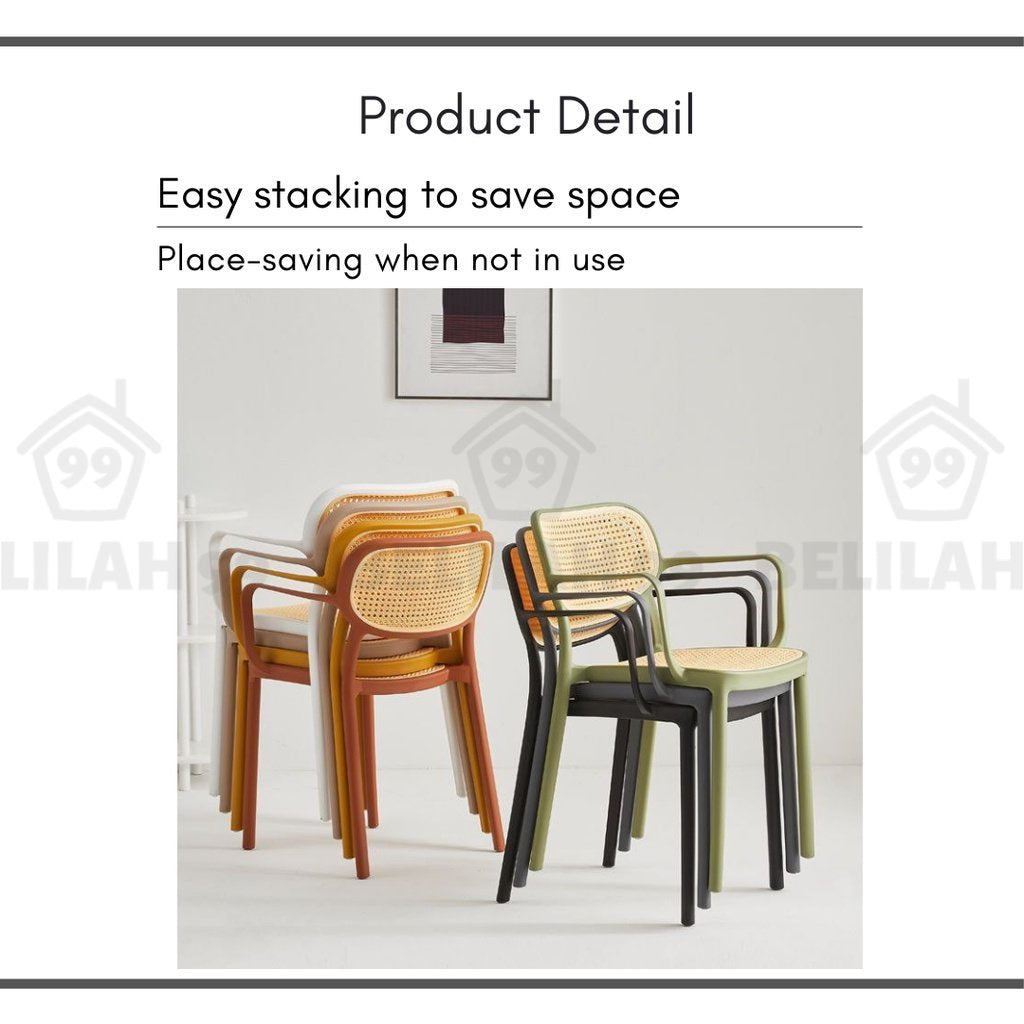 Belilah Kerusi Rotan Armrest Rattan Chair Arm Chair PP Stackable Minimalist Outdoor KerusiCafe Backrest Chair